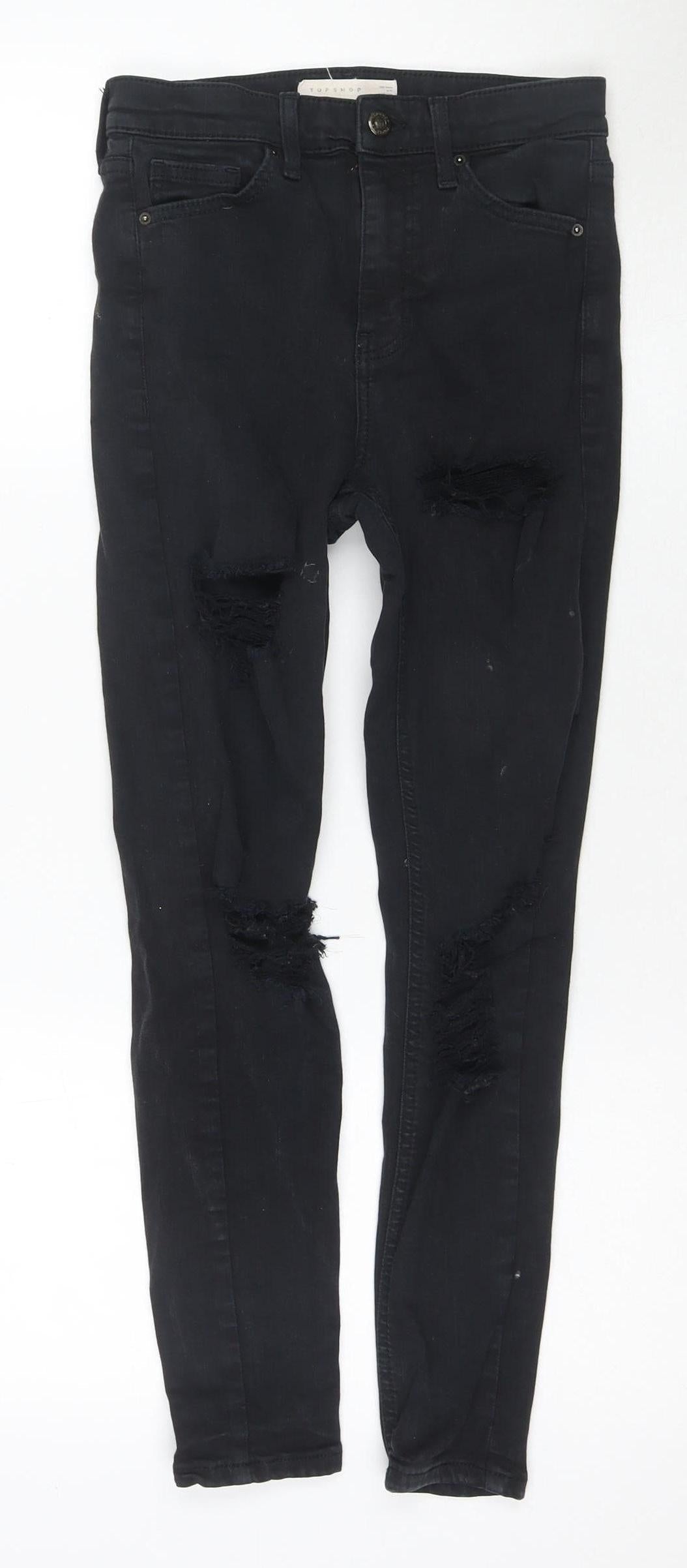 Topshop Women Black Skinny Jeans Size 10 Distressed