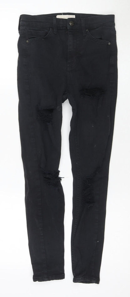 Topshop Women Black Skinny Jeans Size 10 Distressed