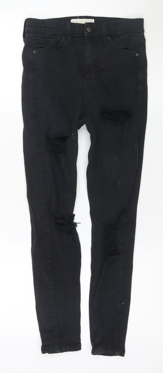 Topshop Women Black Skinny Jeans Size 10 Distressed