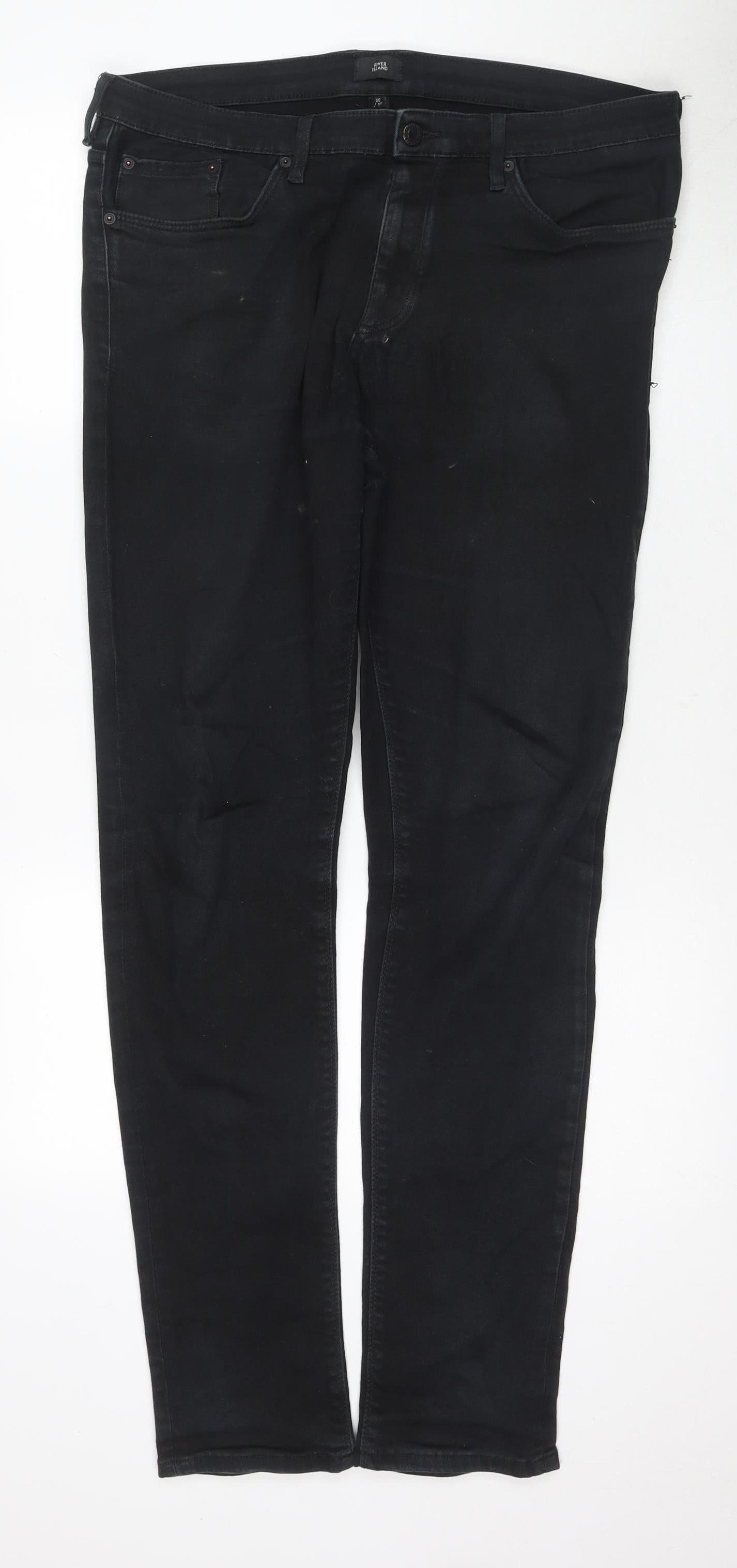 Mens UK Size 36 River Island Regular Fit Skinny Black Jeans