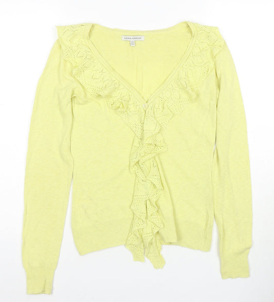Laura Ashley Women's Yellow Cardigan UK 8 V-Neck Linen Cotton
