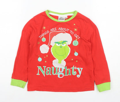 Boys Red & Green Grinch Christmas Pyjama Top Size 5-6Y