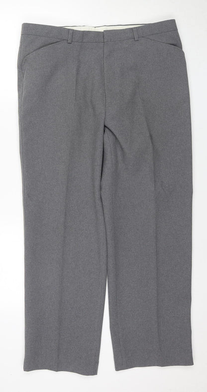 Ralph Men's Grey Trousers, L Size, Flat Front, Casual