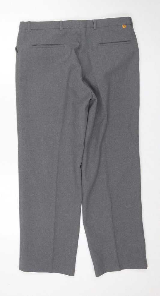 Ralph Men's Grey Trousers, L Size, Flat Front, Casual