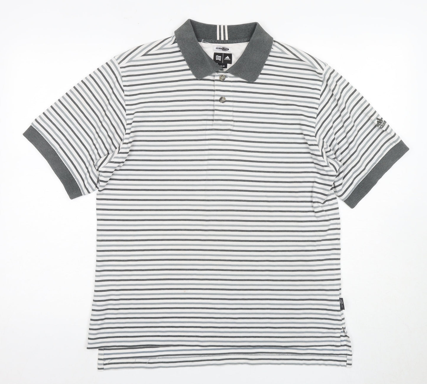 Adidas Men's Grey Striped Polo Shirt S
