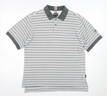 Adidas Men's Grey Striped Polo Shirt S