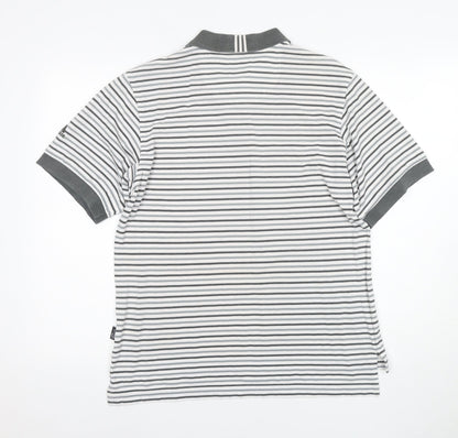 Adidas Men's Grey Striped Polo Shirt S