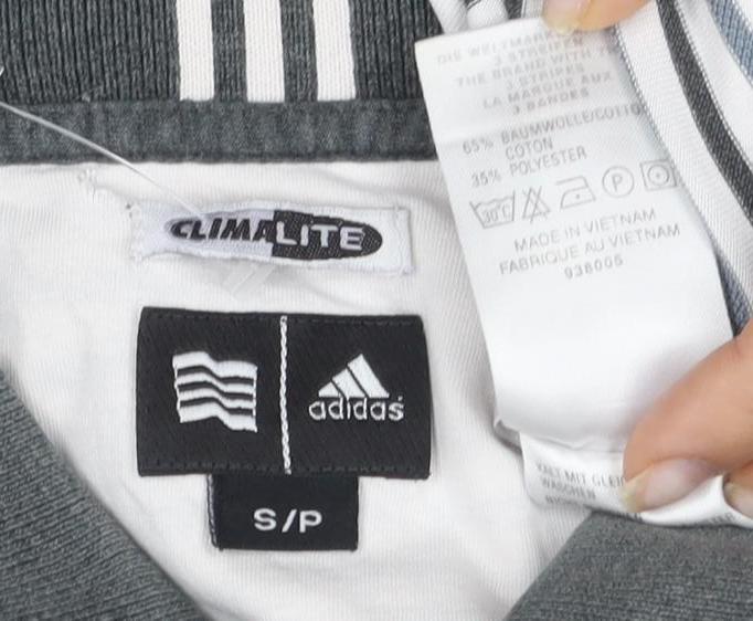 Adidas Men's Grey Striped Polo Shirt S