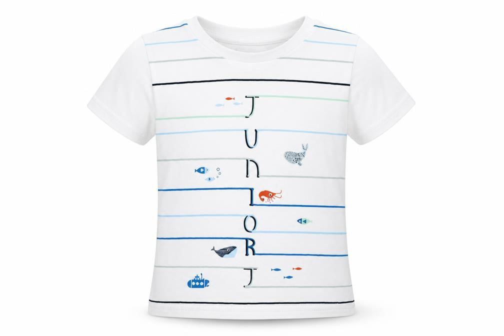Front view of Jasper Conran unisex baby t-shirt, sea life white, 18-24 months