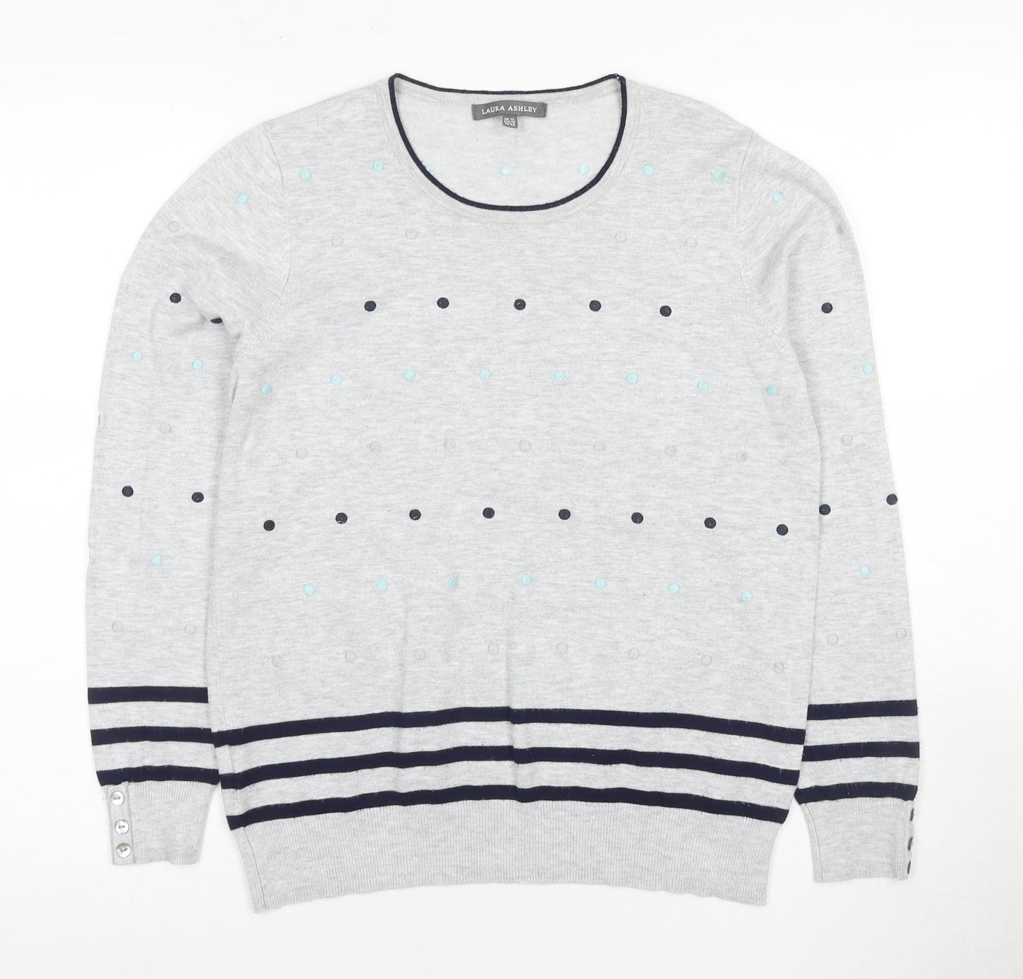 Laura Ashley Women's Grey Polka Dot Jersey Top, Size 12