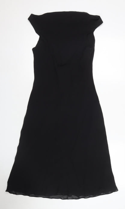 Laura Ashley Women's Black Silk Sheath Midi Dress Size 14