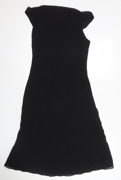 Laura Ashley Women's Black Silk Sheath Midi Dress Size 14