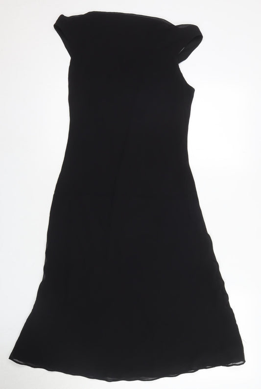 Laura Ashley Women's Black Silk Sheath Midi Dress Size 14