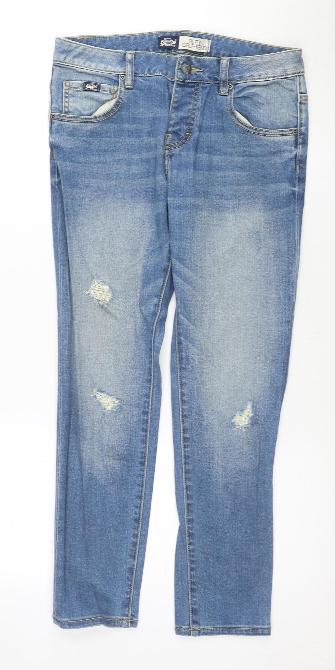 Womens UK Size 4 Superdry Relaxed Fit Boyfriend Blue Jeans