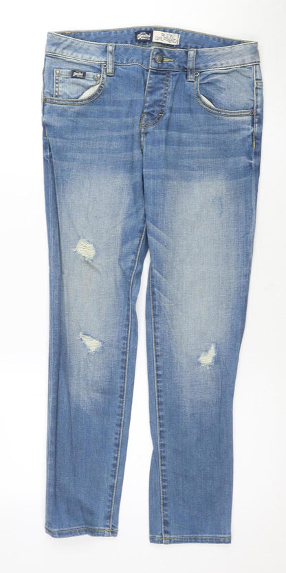 Womens UK Size 4 Superdry Relaxed Fit Boyfriend Blue Jeans