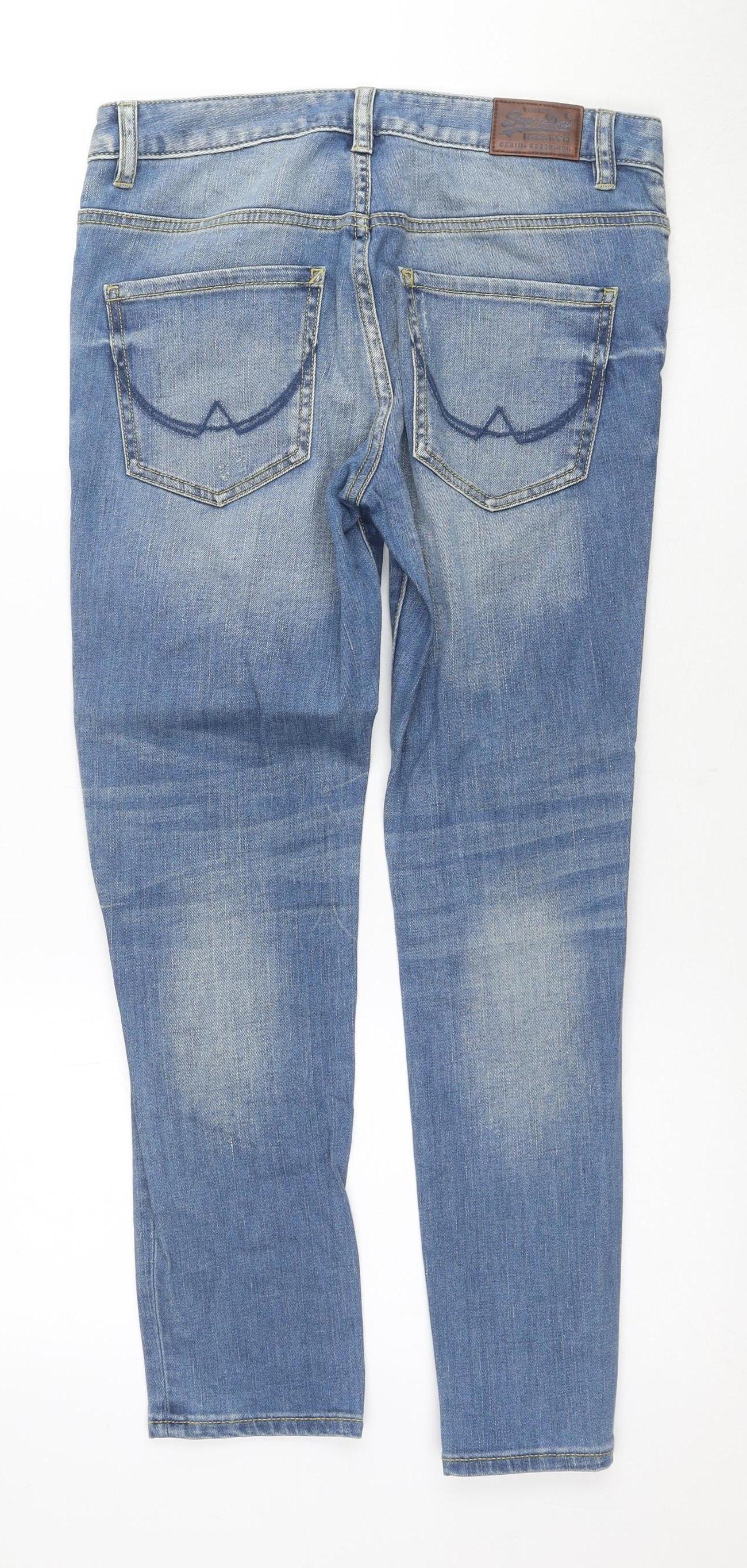 Womens UK Size 4 Superdry Relaxed Fit Boyfriend Blue Jeans