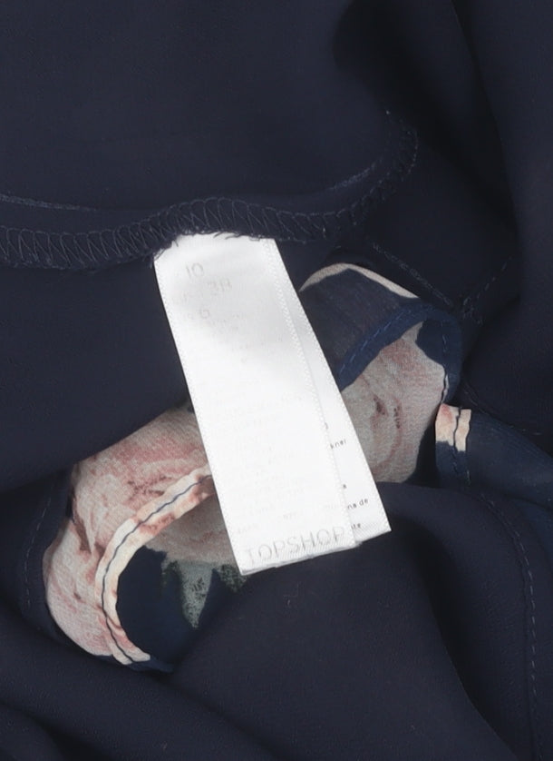 Topshop Women's Blue Floral Playsuit, Size 10, V-Neck, Ruffle