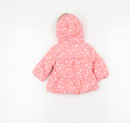 Marks and Spencer Girls Pink Floral Puffer Jacket 3-6M