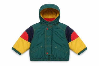 Front view of Marks & Spencer boys’ multicoloured hooded puffer jacket 20 months