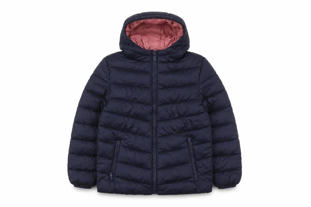 Front view of Marks & Spencer girls’ blue puffer jacket, size 8-9, years