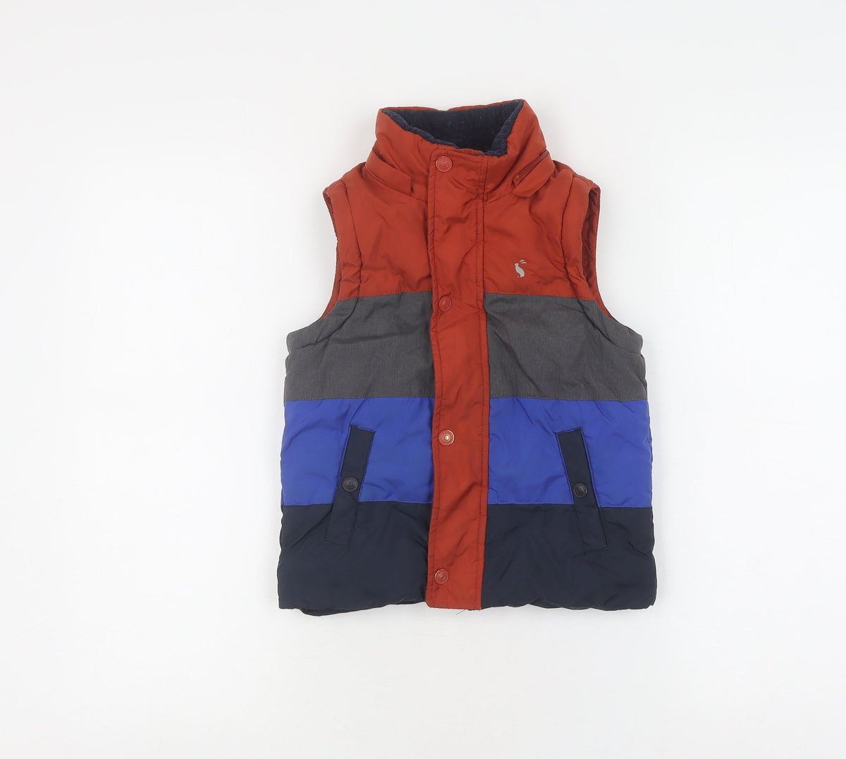 Front view of Joules boys’ multicoloured quilted bodywarmer, size 4
