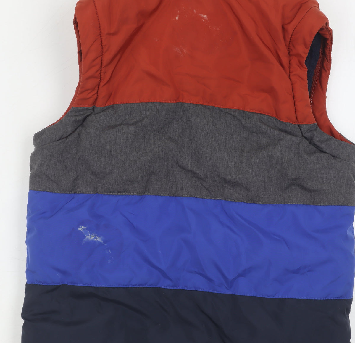 Close-up detail of Joules boys’ multicoloured quilted bodywarmer, size 4