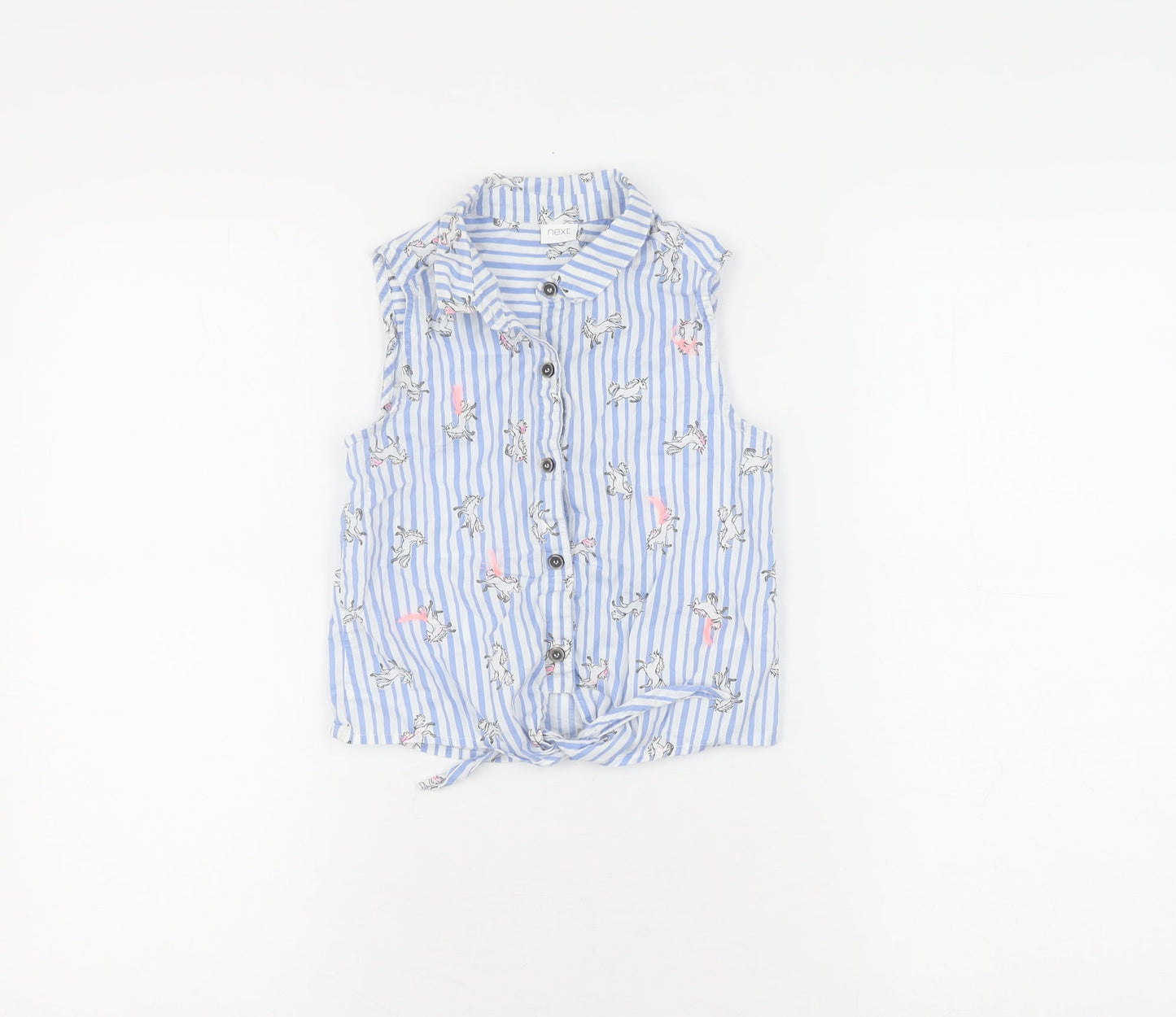 Next Girls Blue Unicorn Striped Button-Up Shirt 7 Years