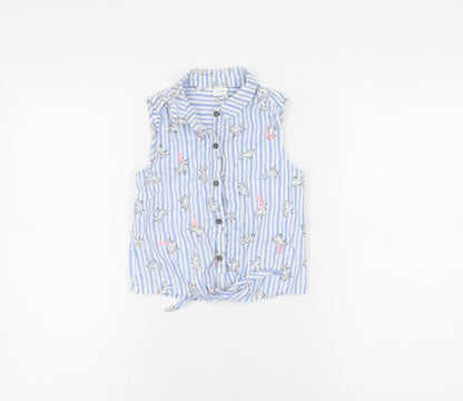 Next Girls Blue Unicorn Striped Button-Up Shirt 7 Years