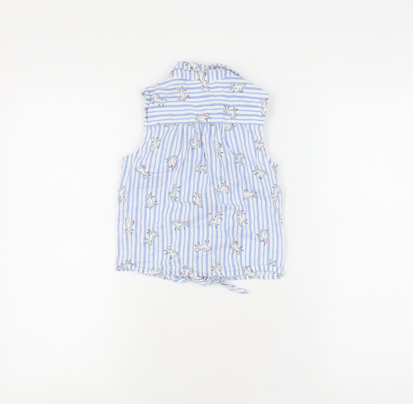 Next Girls Blue Unicorn Striped Button-Up Shirt 7 Years