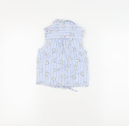 Next Girls Blue Unicorn Striped Button-Up Shirt 7 Years