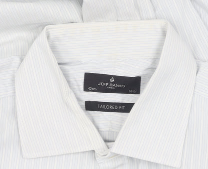 Jeff Banks Men's White Striped Long Sleeve Slim Fit Shirt
