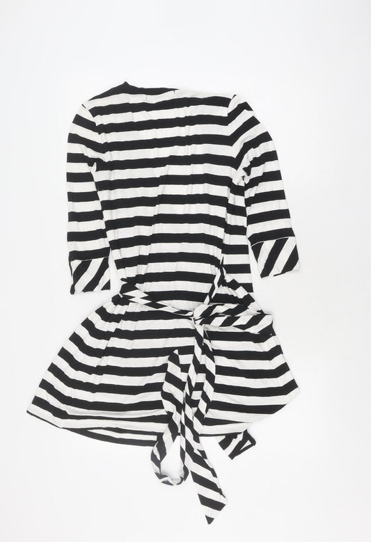 French Connection Women's Black Striped Wrap Blouse