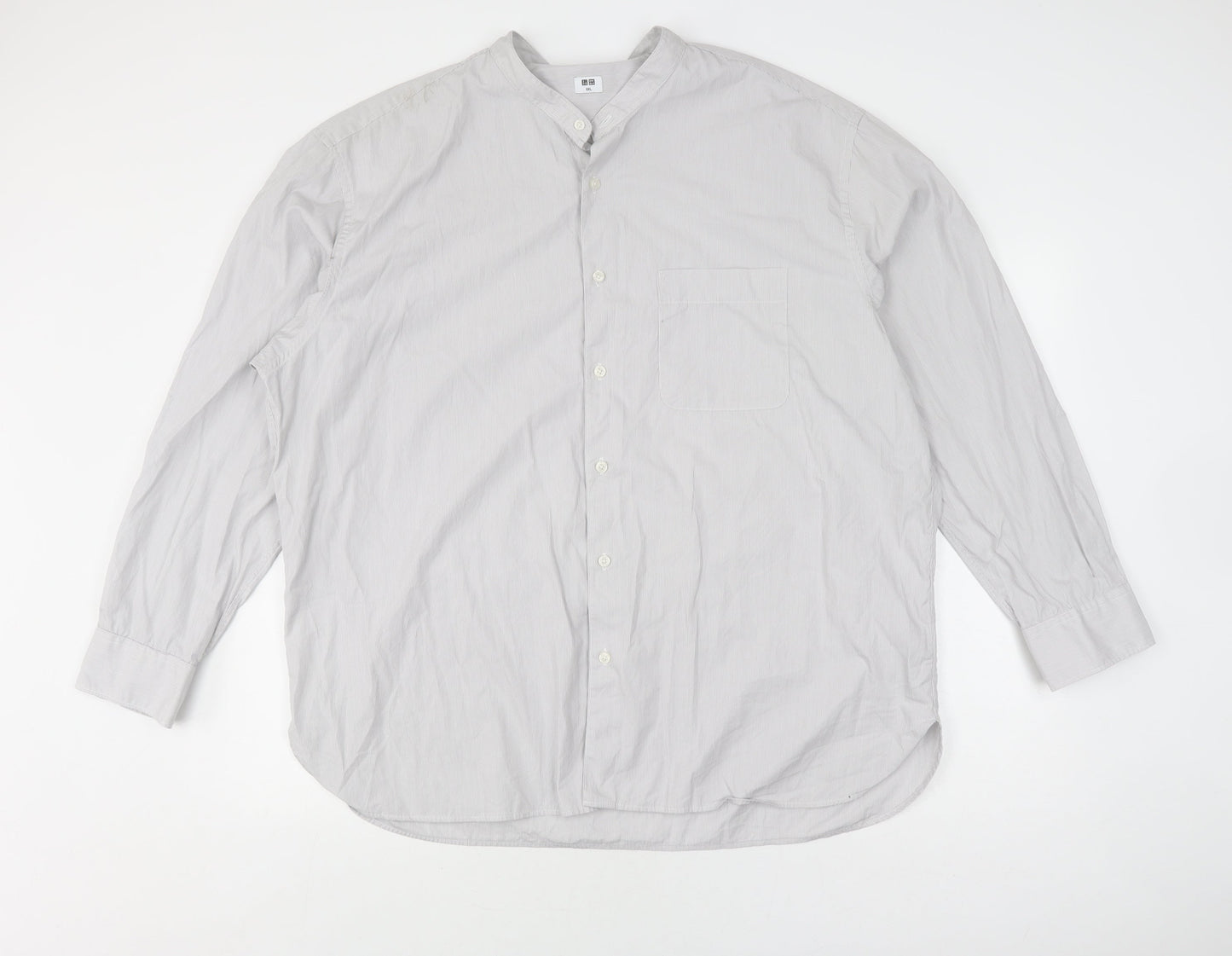 UNIQLO Men's Grey Striped Button-Up Shirt 2XL