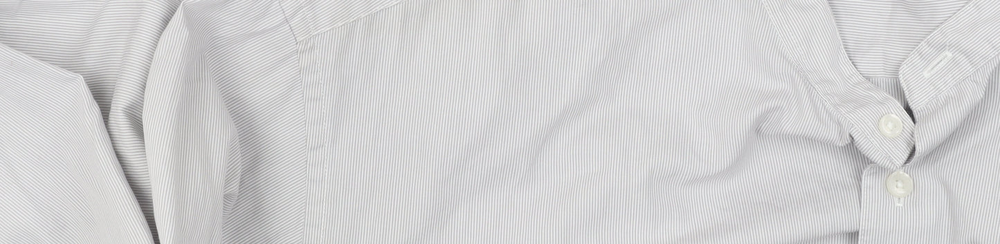 UNIQLO Men's Grey Striped Button-Up Shirt 2XL