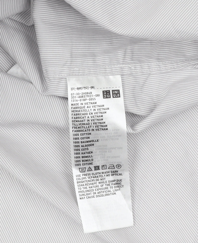 UNIQLO Men's Grey Striped Button-Up Shirt 2XL