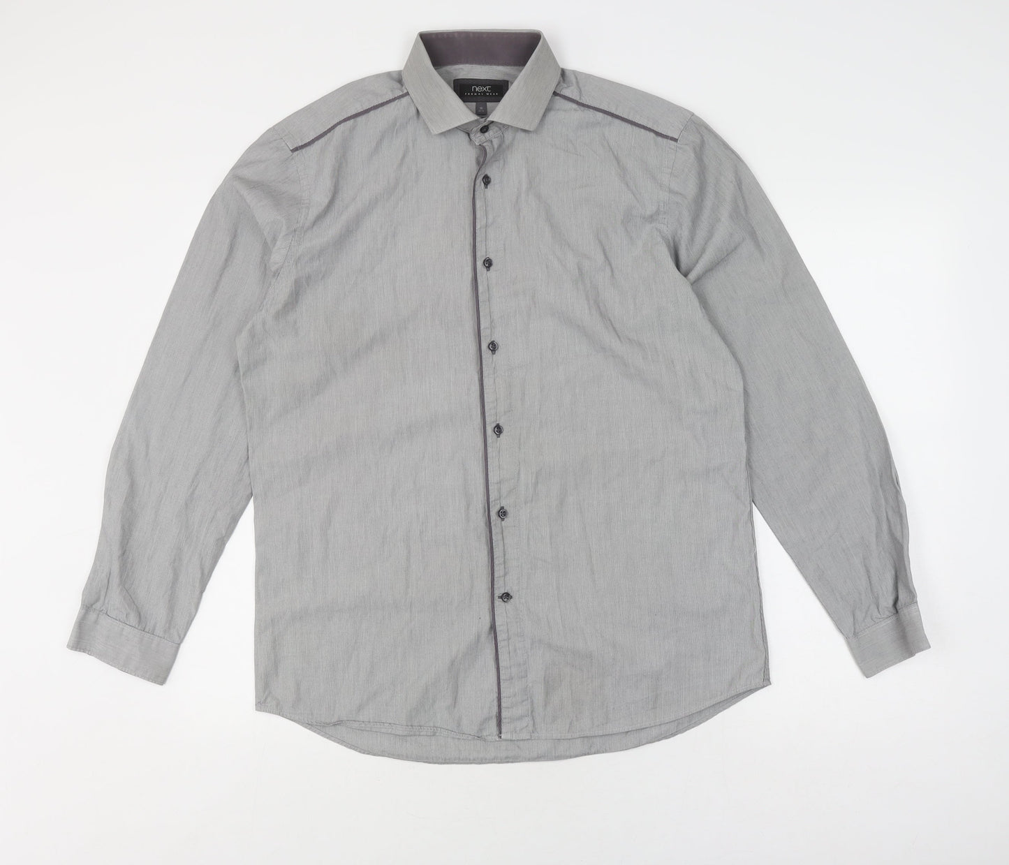 Next Men's Grey Slim Fit Formal Shirt 16, Long Sleeve