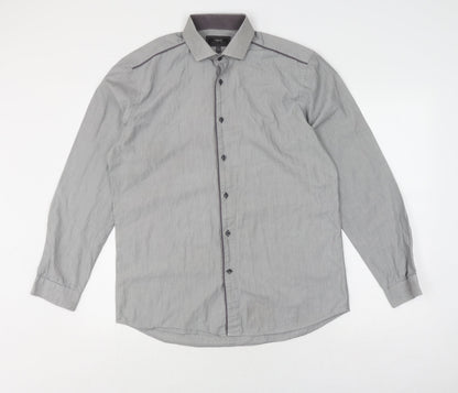 Next Men's Grey Slim Fit Formal Shirt 16, Long Sleeve