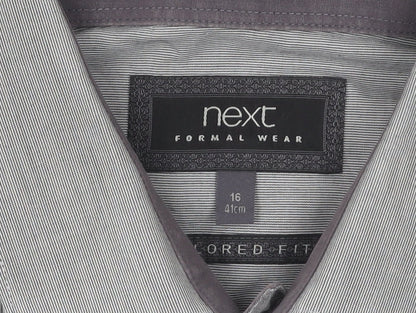 Next Men's Grey Slim Fit Formal Shirt 16, Long Sleeve