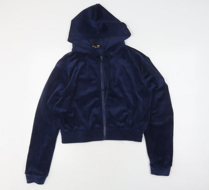 QED London Women's Blue Velvet Full Zip Hoodie L