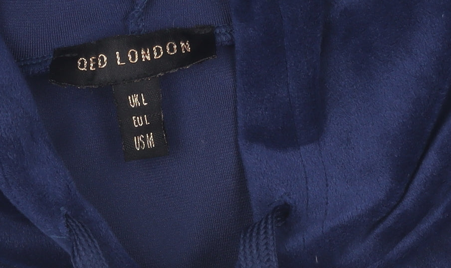 QED London Women's Blue Velvet Full Zip Hoodie L