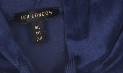 QED London Women's Blue Velvet Full Zip Hoodie L