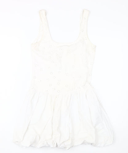 Zara Women's White Cotton Fit & Flare Dress M