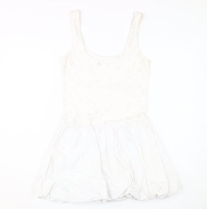 Zara Women's White Cotton Fit & Flare Dress M