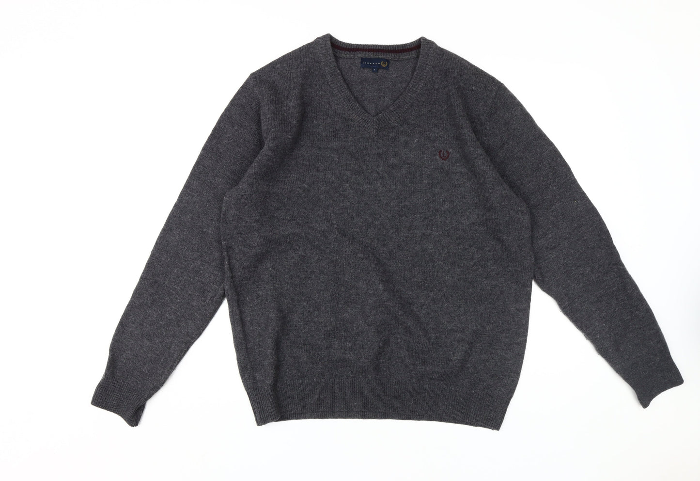 Lincoln Grey V-Neck Wool Men's Pullover Jumper L