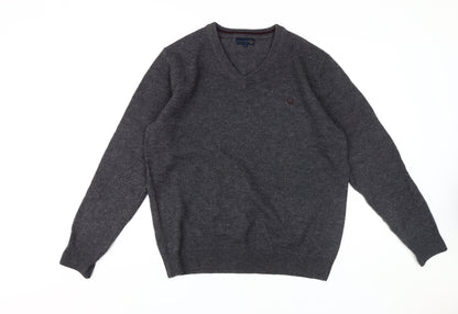 Lincoln Grey V-Neck Wool Men's Pullover Jumper L