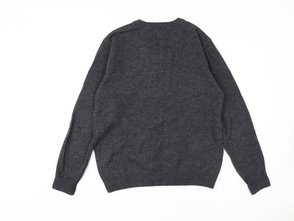 Lincoln Grey V-Neck Wool Men's Pullover Jumper L