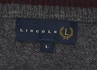 Lincoln Grey V-Neck Wool Men's Pullover Jumper L