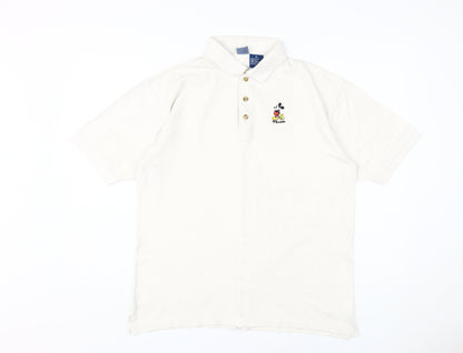 Disney Men's White S Polo Shirt - Mickey Mouse Graphic