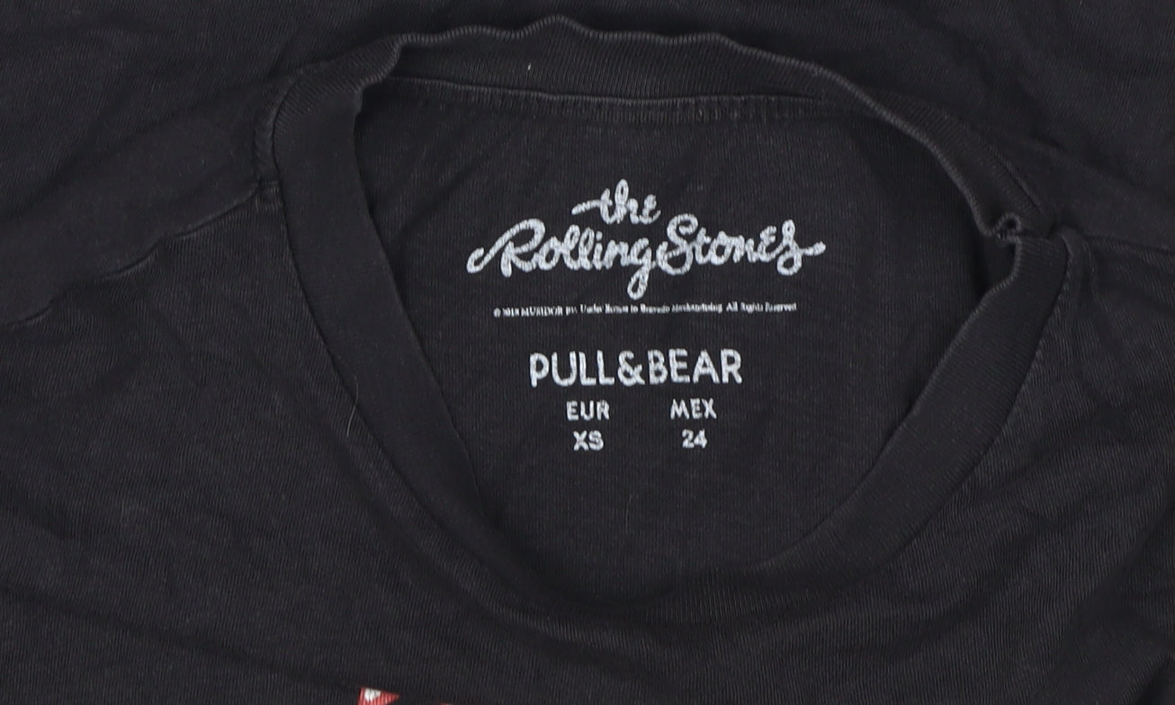 Unisex Adults UK Size XS Pull & Bear Black Jersey T-Shirt