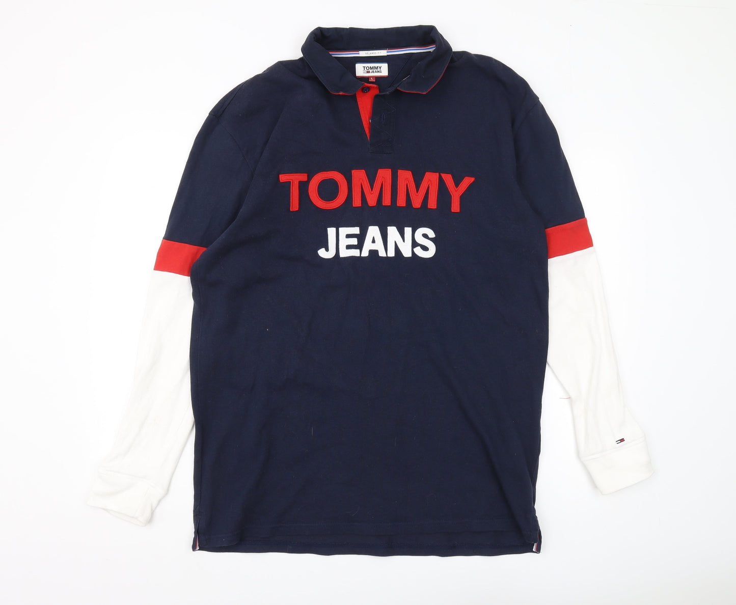 Tommy Jeans Men's Blue Logo Polo Shirt L